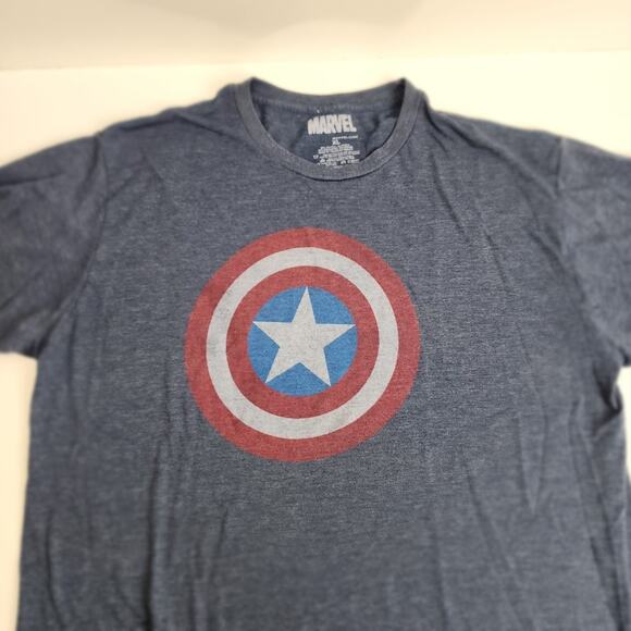 Marvel Superhero Captain America Shield Blue Short Sleeve T-Shirt Men's Size XL - Picture 2 of 4